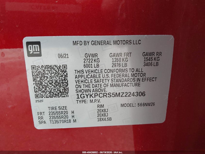 2021 Cadillac Xt6 Fwd Premium Luxury VIN: 1GYKPCRS5MZ224306 Lot: 45426802