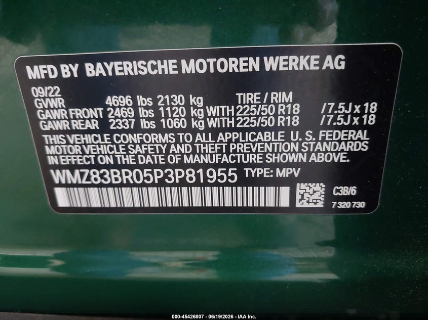 2023 Mini Countryman Cooper S VIN: WMZ83BR05P3P81955 Lot: 45426807