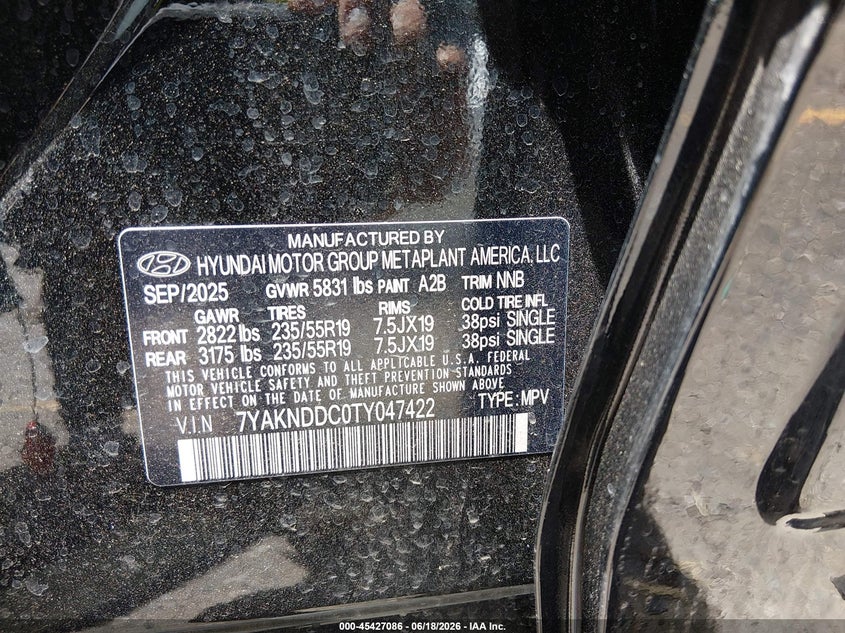 2026 Hyundai Ioniq 5 Sel VIN: 7YAKNDDC0TY047422 Lot: 45427086