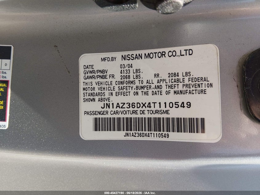2004 Nissan 350Z Enthusiast VIN: JN1AZ36DX4T110549 Lot: 45427190