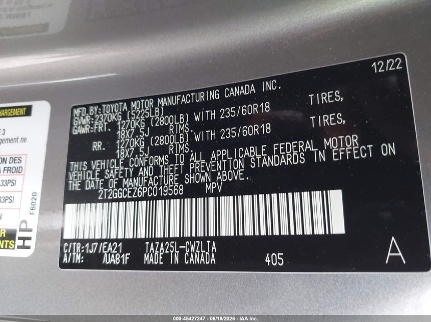 2023 Lexus Nx 350 Premium VIN: 2T2GGCEZ6PC019568 Lot: 45427247