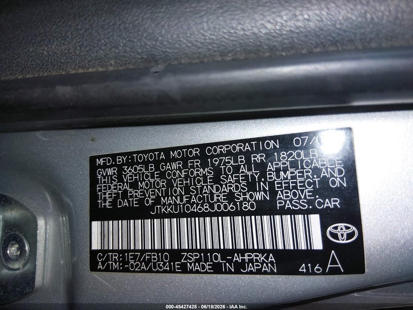 2008 Scion Xd VIN: JTKKU10468J006180 Lot: 45427428