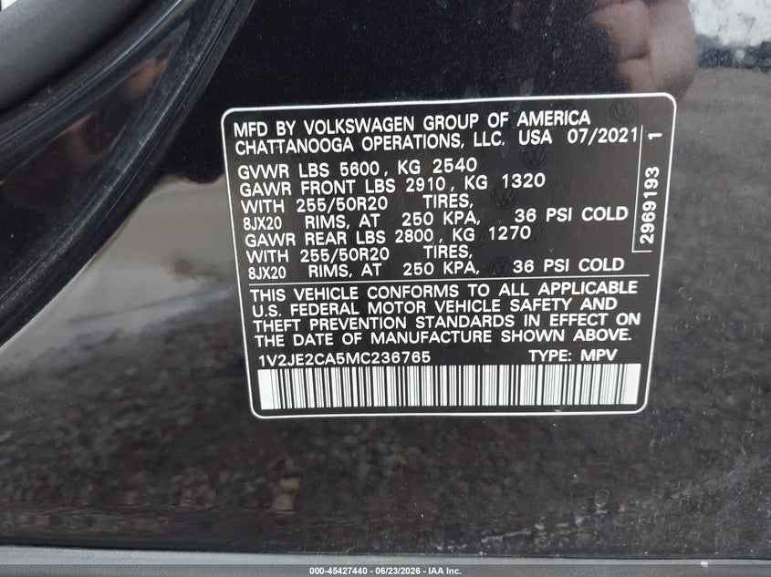 2021 Volkswagen Atlas Cross Sport 3.6L V6 Se W/Technology VIN: 1V2JE2CA5MC236765 Lot: 45427440