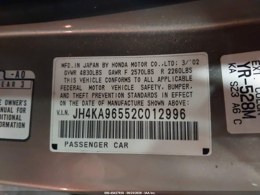 2002 Acura Rl 3.5 VIN: JH4KA96552C012996 Lot: 45427938