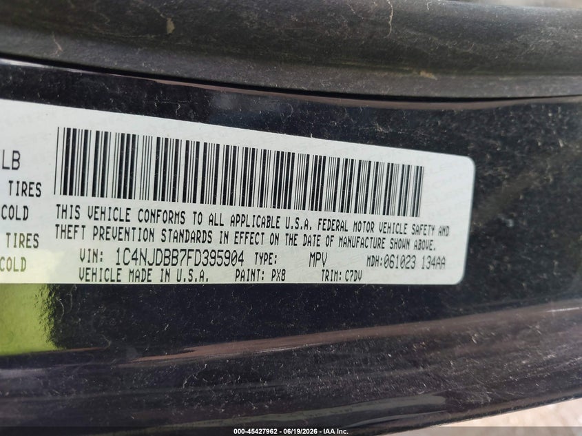 2015 Jeep Compass Sport VIN: 1C4NJDBB7FD395904 Lot: 45427962