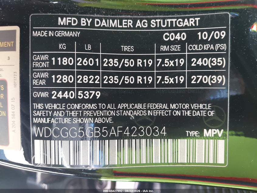 2010 Mercedes-Benz Glk 350 VIN: WDCGG5GB5AF423034 Lot: 45427992