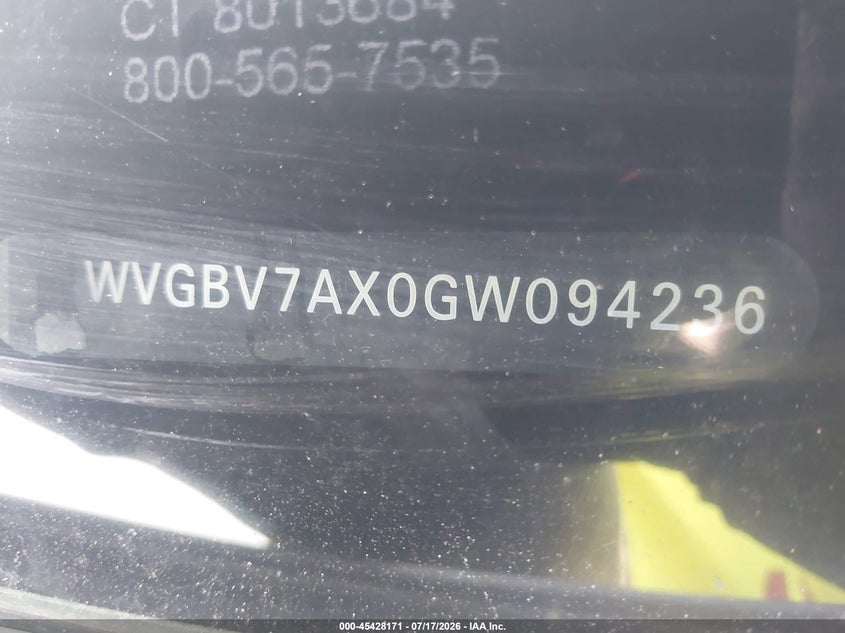 2016 Volkswagen Tiguan R-Line VIN: WVGBV7AX0GW094236 Lot: 45428171