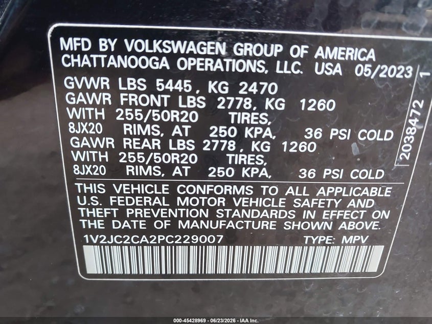 2023 Volkswagen Atlas Cross Sport 2.0T Se W/Technology VIN: 1V2JC2CA2PC229007 Lot: 45428969