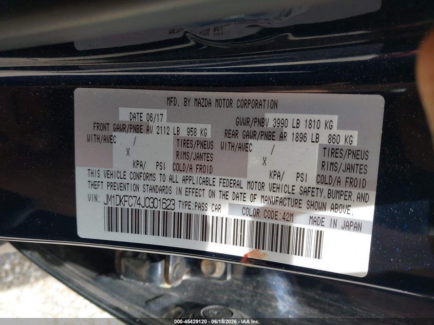 2018 Mazda Cx-3 Touring VIN: JM1DKFC74J0301623 Lot: 45429120