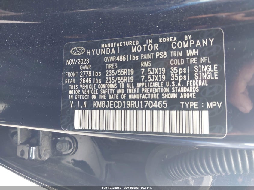 2024 Hyundai Tucson Hybrid Limited VIN: KM8JECD19RU170465 Lot: 45429245