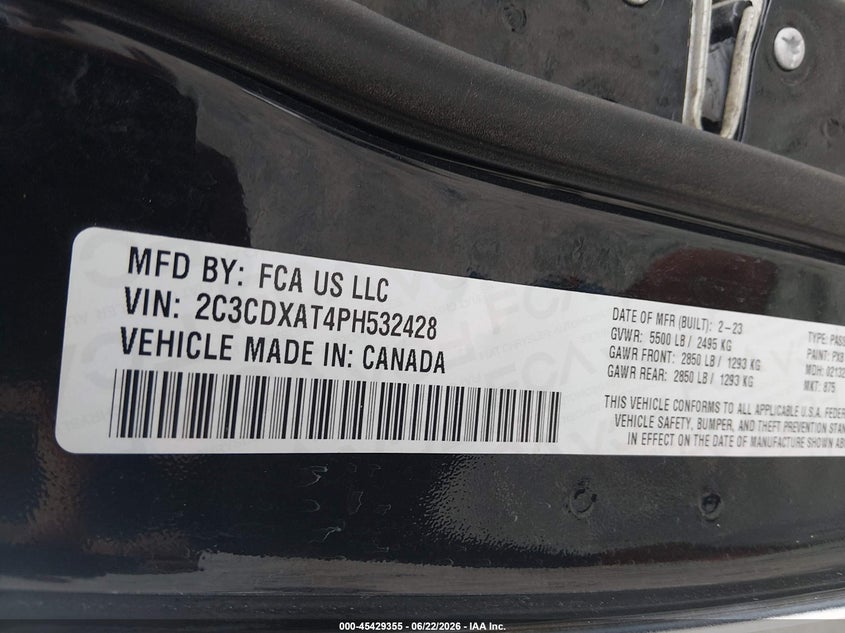 DODGE CHARGER 2023 VIN 2C3CDXAT4PH532428