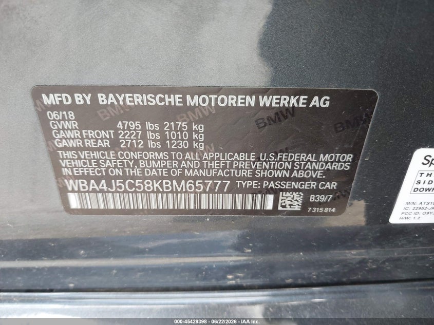 2019 BMW 4ER HATCHBACK 3.0L I-6 DI, DOHC, VVT, TURBO, 320HP