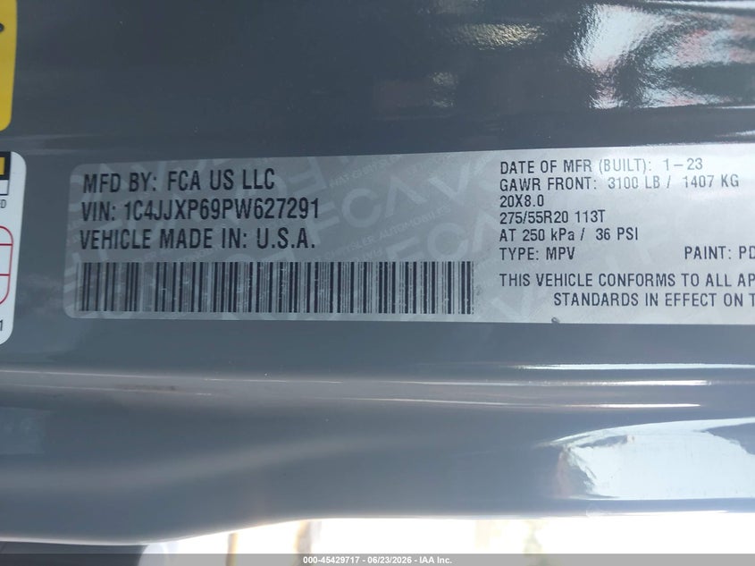 2023 Jeep Wrangler 4Xe Sahara 4X4 VIN: 1C4JJXP69PW627291 Lot: 45429717