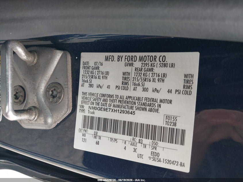 2017 Ford Transit Connect Xl VIN: NM0GE9E7XH1293645 Lot: 45429726