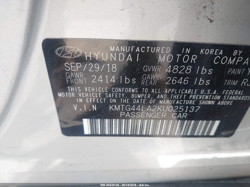 2019 Genesis G70 2.0T Advanced VIN: KMTG44LA2KU025137 Lot: 45430145