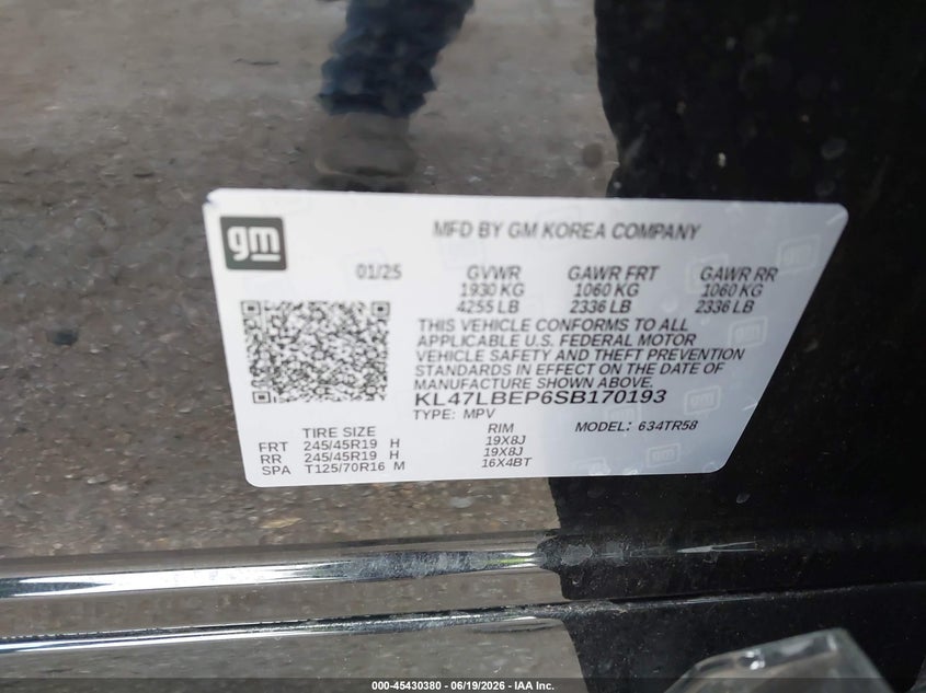 2025 Buick Envista Sport Touring Fwd VIN: KL47LBEP6SB170193 Lot: 45430380