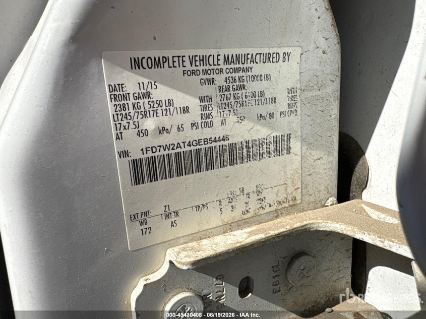 Vin: 1fd7w2at4geb54446, lot: 45928508, ford f-250 xl/xlt 20163