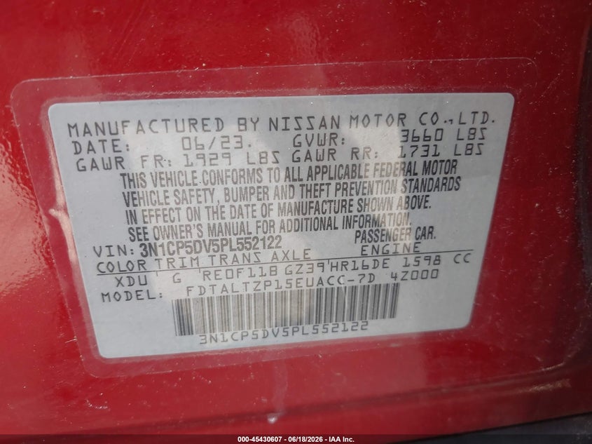 2023 NISSAN KICKS SPORT UTILITY VEHICLE 1.6L I-4 DOHC, VVT, 122HP