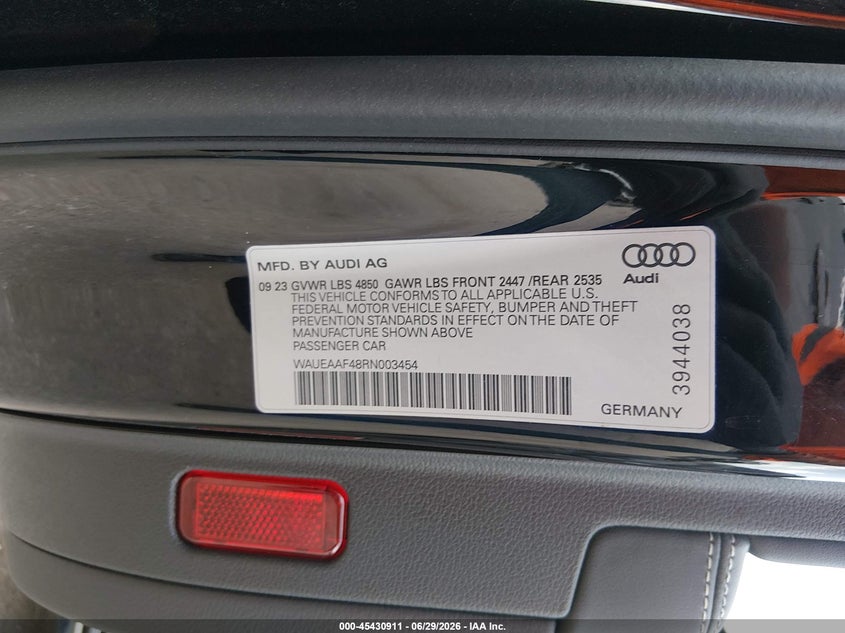2024 Audi A4 Premium Plus 45 Tfsi S Line Quattro S Tronic VIN: WAUEAAF48RN003454 Lot: 45430911