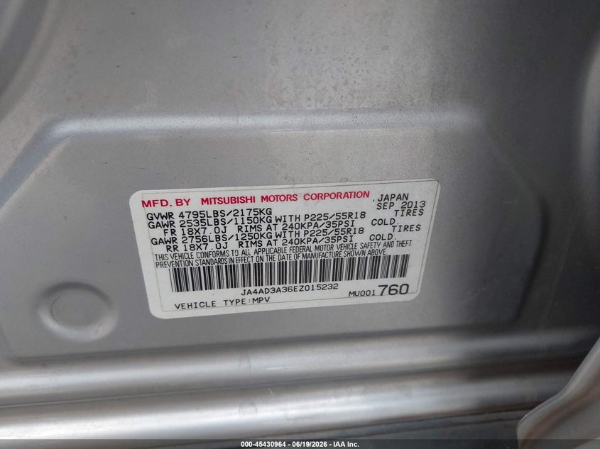 2014 Mitsubishi Outlander Se VIN: JA4AD3A36EZ015232 Lot: 45430964