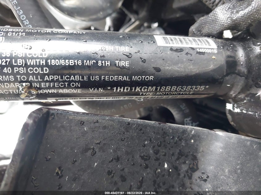 2011 Harley-Davidson Fltru VIN: 1HD1KGM18BB638335 Lot: 45431161