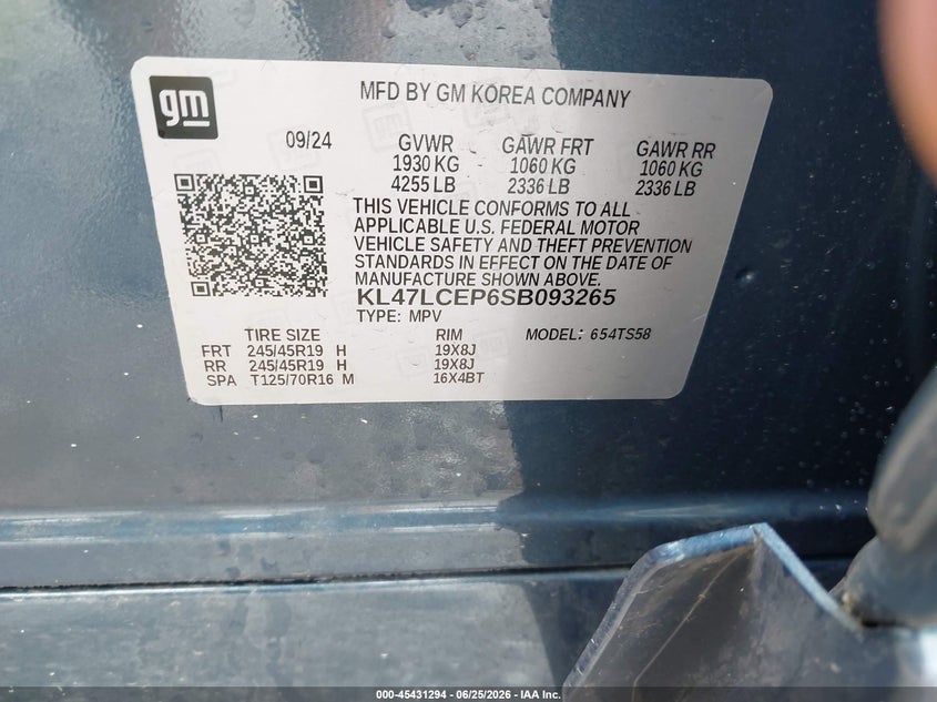2025 Buick Envista Avenir Fwd VIN: KL47LCEP6SB093265 Lot: 45431294