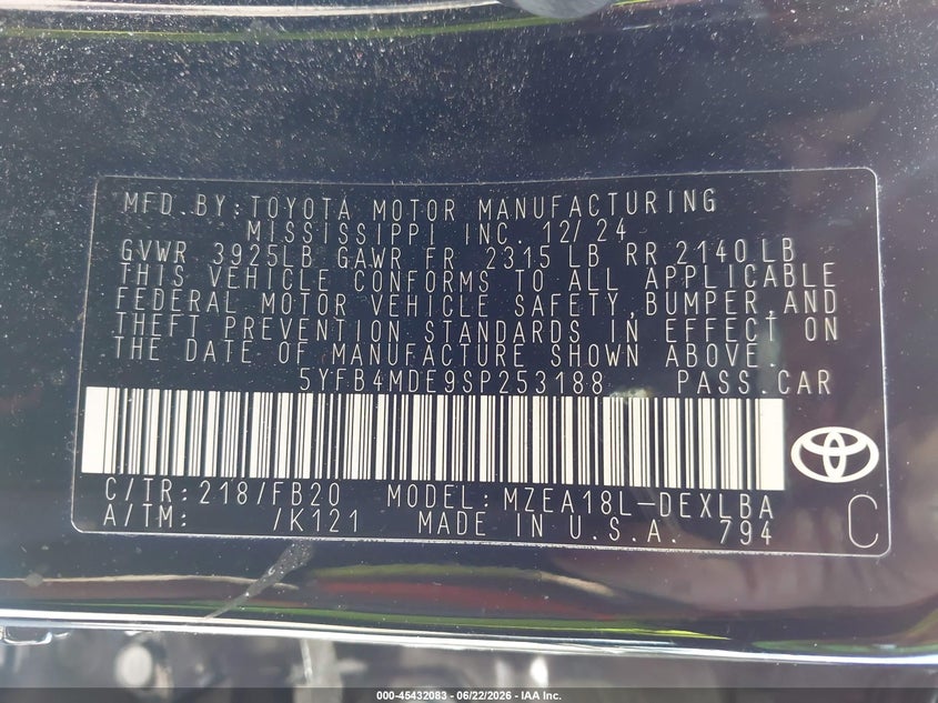 2025 TOYOTA COROLLA SEDAN 2.0L I-4 DI, DOHC, VVT, 169HP
