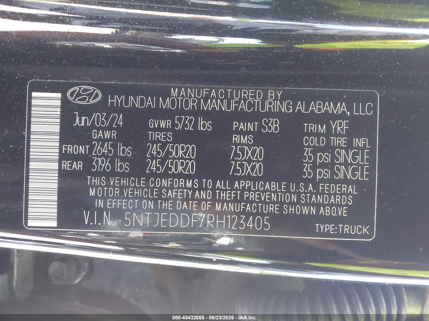2024 Hyundai Santa Cruz Limited VIN: 5NTJEDDF7RH123405 Lot: 45432088