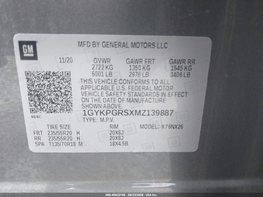 2021 Cadillac Xt6 Awd Sport VIN: 1GYKPGRSXMZ139887 Lot: 45432108