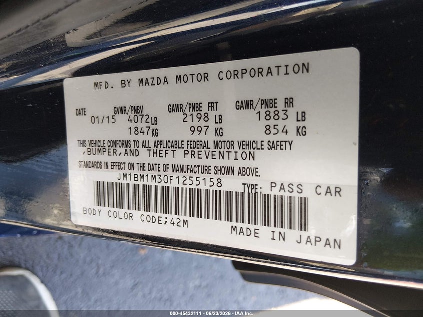 2015 Mazda Mazda3 S Grand Touring VIN: JM1BM1M30F1255158 Lot: 45432111