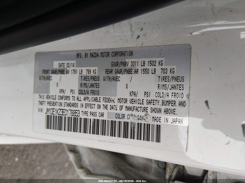 2014 Mazda Mazda2 Sport VIN: JM1DE1KZ3E0178853 Lot: 45432133