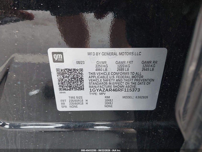 2024 Cadillac Xt4 Fwd Luxury VIN: 1GYAZAR46RF115373 Lot: 45432250