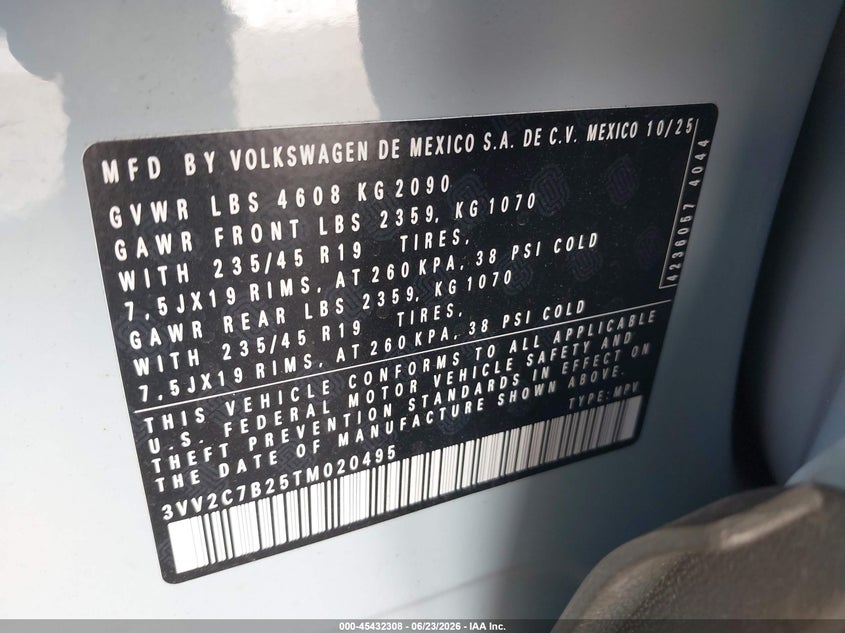 2026 Volkswagen Taos Se Black VIN: 3VV2C7B25TM020495 Lot: 45432308