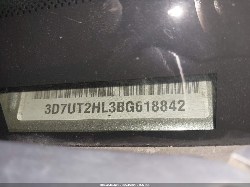 2011 Ram Ram 2500 Laramie VIN: 3D7UT2HL3BG618842 Lot: 45432602