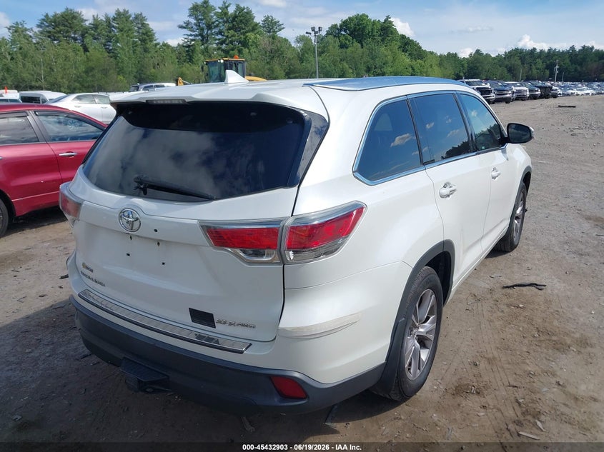 Vin: 5tdjkrfh4fs192576, lot: 45931003, toyota highlander xle v6 20154