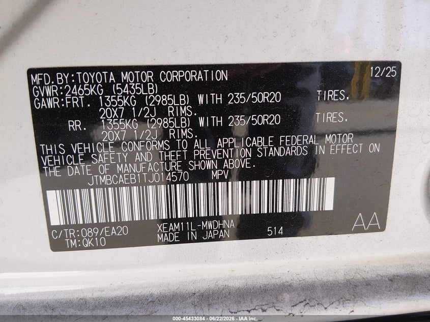 2026 Toyota Bz Limited VIN: JTMBCAEB1TJ014570 Lot: 45433084