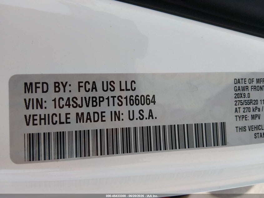2026 Jeep Grand Wagoneer Limited Altitude 4X4 VIN: 1C4SJVBP1TS166064 Lot: 45433308