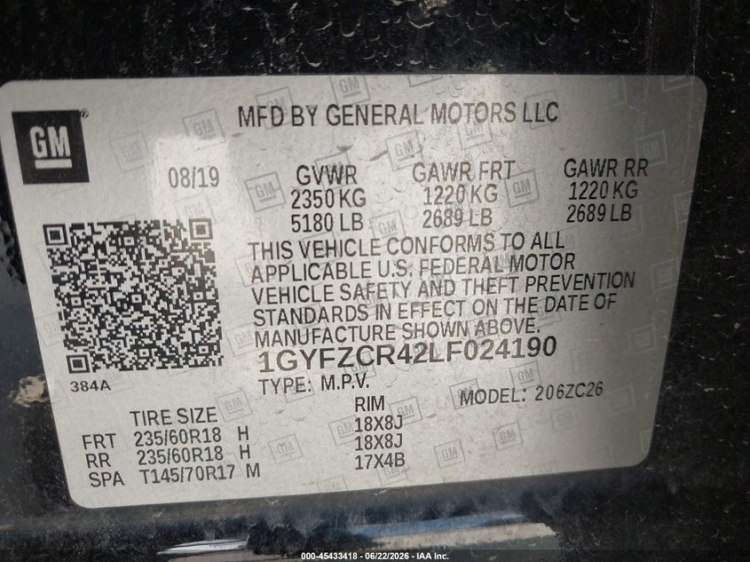 2020 Cadillac Xt4 Fwd Premium Luxury VIN: 1GYFZCR42LF024190 Lot: 45433418