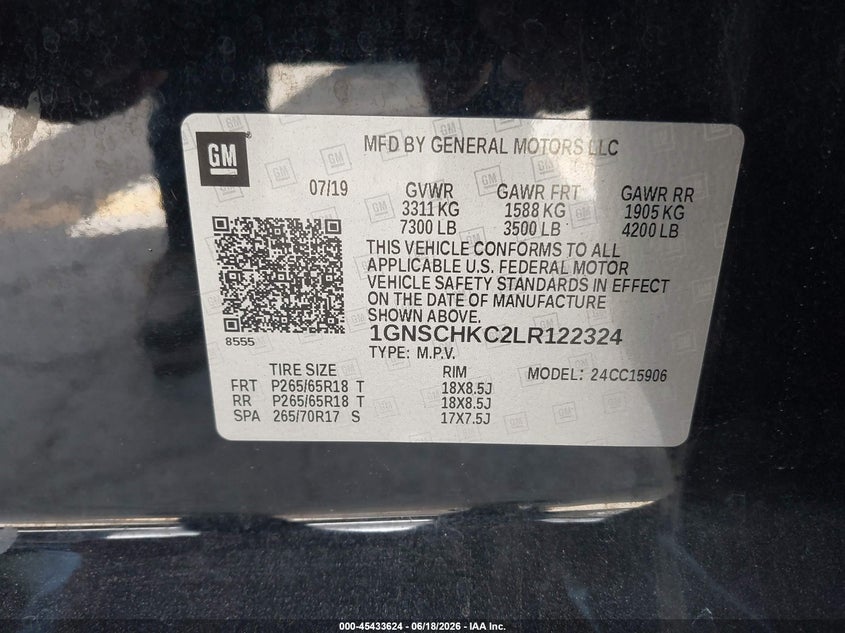 2020 Chevrolet Suburban 2Wd Lt VIN: 1GNSCHKC2LR122324 Lot: 45433624