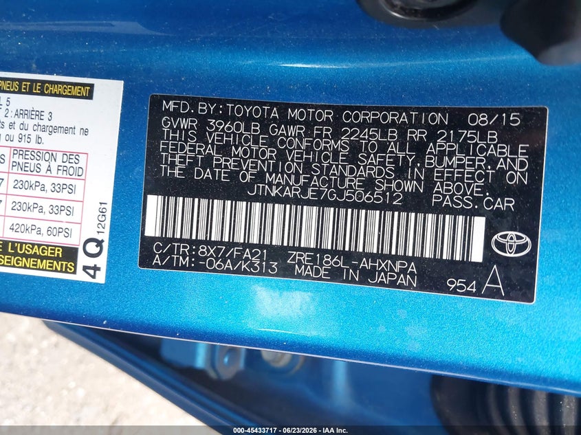 2016 Scion Im VIN: JTNKARJE7GJ506512 Lot: 45433717