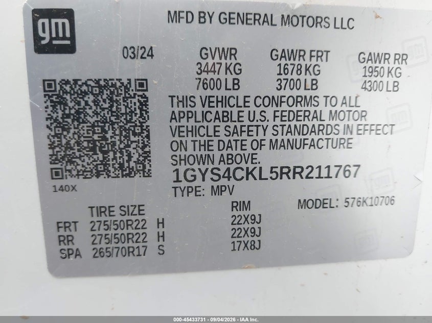 CADILLAC ESCALADE 2024 VIN 1GYS4CKL5RR211767
