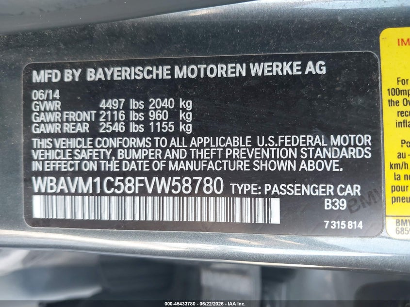 2015 BMW X1 SPORT UTILITY VEHICLE 2.0L I-4 DI, DOHC, VVT, TURBO, 240HP