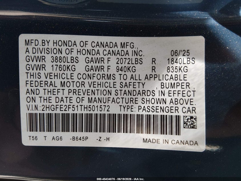 2026 HONDA CIVIC SEDAN 2.0L I-4 DI, DOHC, VVT, 150HP
