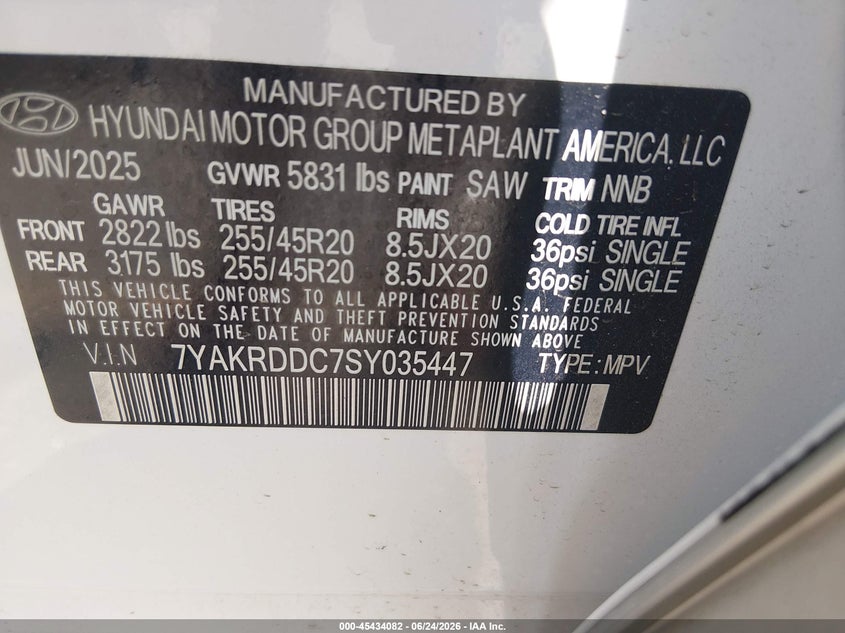 2025 Hyundai Ioniq 5 Limited VIN: 7YAKRDDC7SY035447 Lot: 45434082