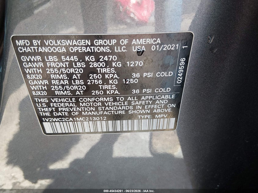 2021 Volkswagen Atlas Cross Sport 2.0T Se W/Technology VIN: 1V2WC2CA1MC213012 Lot: 45434261