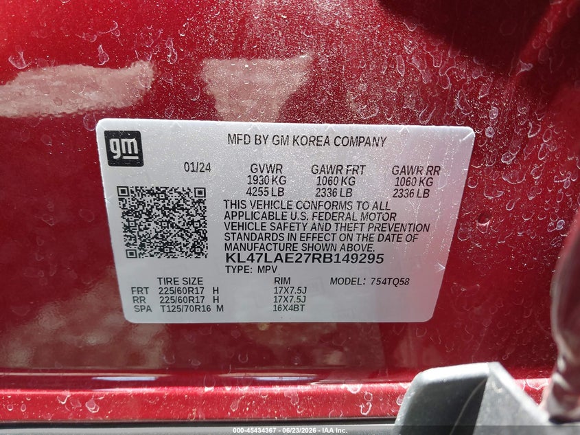 2024 Buick Envista Preferred Fwd VIN: KL47LAE27RB149295 Lot: 45434367