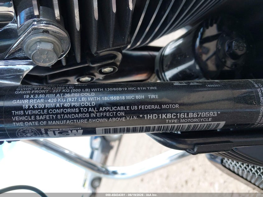 2020 Harley-Davidson Flhx VIN: 1HD1KBC16LB670593 Lot: 45434381