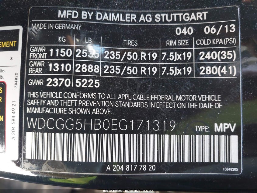 2014 Mercedes-Benz Glk 350 VIN: WDCGG5HB0EG171319 Lot: 45434690