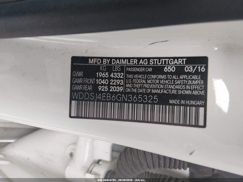 2016 Mercedes-Benz Cla 250 VIN: WDDSJ4EB6GN365325 Lot: 45434780