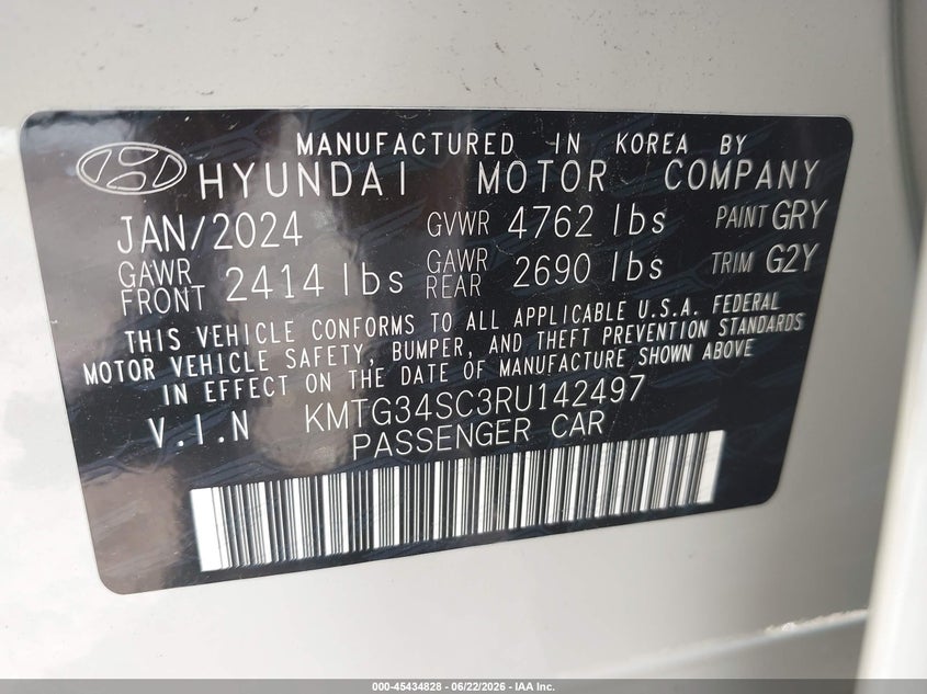 2024 Genesis G70 2.5T Rwd VIN: KMTG34SC3RU142497 Lot: 45434828